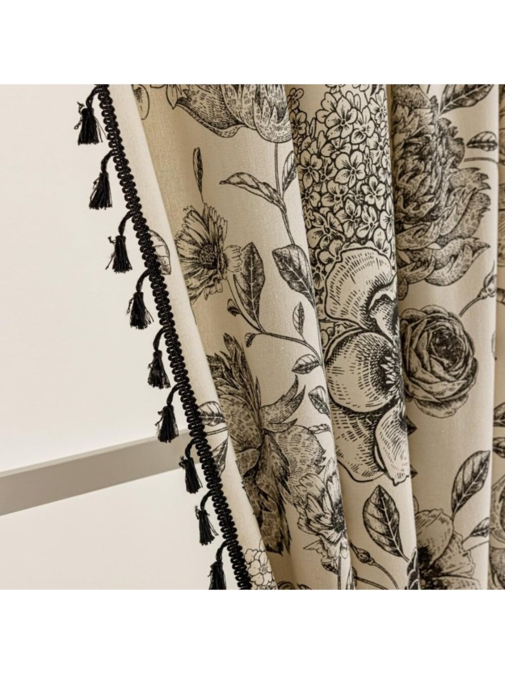Bohemian Floral Curtains 63" | Rustic Chic Cotton Linen Drapes for Bedroom